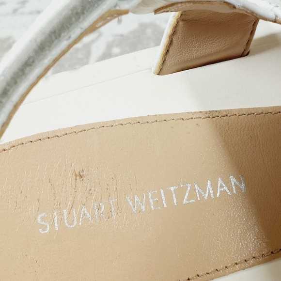 New STUART WEITZMAN Vail Sport Croc-embossed Leather Sandal In White M386 - Picture 9 of 12